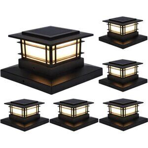 6 Pack Solar Post Lights Outdoor, Solar Powered Fence Post Cap Lights